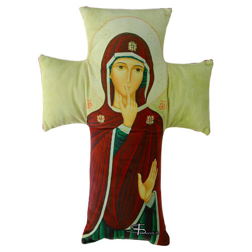 Virgin of Silence, cross-shaped pillow, 18x12 in 1