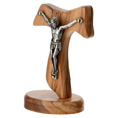 Cruz Tau de mesa em madeira de oliveira nacional 10x6 cm 2