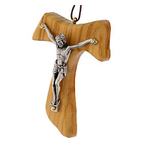 Croix Tau en olivier national 9x6 cm avec corps en métal