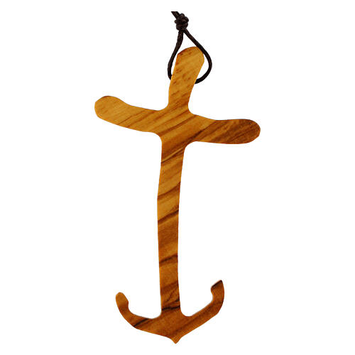 Croix Ancre du Salut bois d'olivier italien 8x5 cm 1