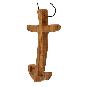 Croix en bois d'olivier italien en forme d'ancre de l'espérance avec prière 10x5 cm