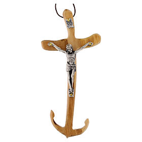 Cruz de madera de olivo italiano ancla de la esperanza 14x7 cm