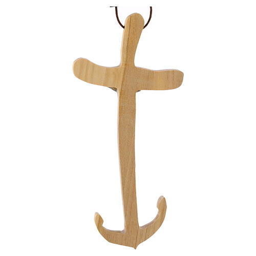 Croix en bois d'olivier italien ancre de l'espérance 14x7 cm 3