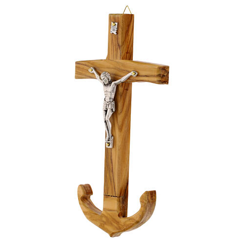 Italian olivewood cross with anchor of salvation and metal body, 8x4 in 2