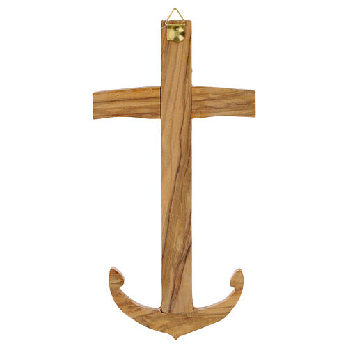 Italian olivewood cross with anchor of salvation and metal body, 8x4 in 3