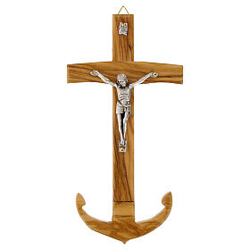 Anchor of Salvation Cross in Italian Olive Wood with Metal Christ Body, 20x10