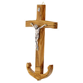 Anchor of Salvation Cross in Italian Olive Wood with Metal Christ Body, 20x10