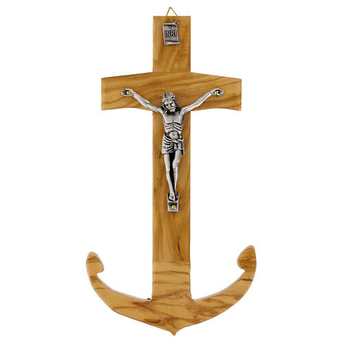 Cruz âncora da salvação oliveira italiana 23x12 cm 1