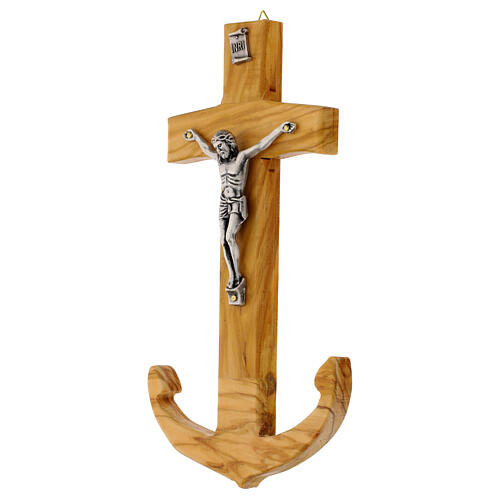 Cruz âncora da salvação oliveira italiana 23x12 cm 2