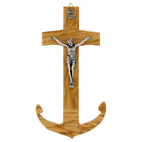 Italian Olive Wood Anchor of Salvation Cross, 23x12 cm
