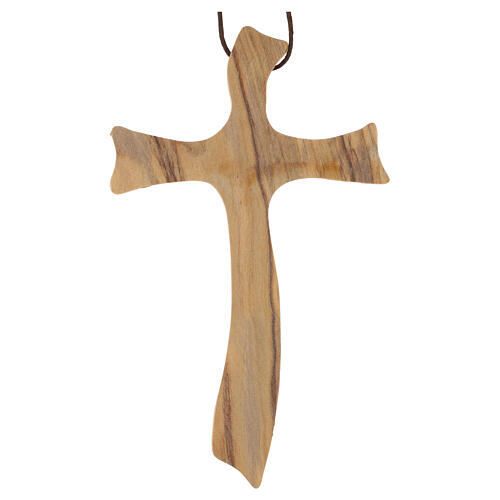 Italian Olive Wood Wave Cross Pendant, 11x7 cm 3