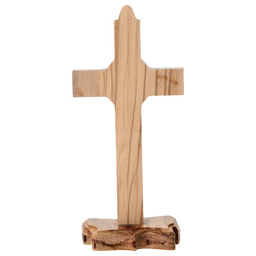Cruz de mesa em madeira de oliveira italiana com corpo de metal 15x6 cm 3