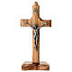 Cruz de mesa em madeira de oliveira italiana com corpo de metal 15x6 cm s1