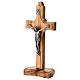 Cruz de mesa em madeira de oliveira italiana com corpo de metal 15x6 cm s2