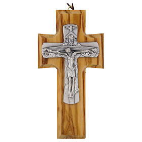 Cruz em madeira de oliveira nacional com Trindade em metal 13x8 cm