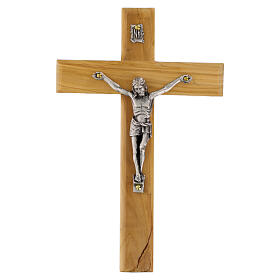 Cruz de madeira de oliveira italiana com corpo de Cristo em metal 16x10 cm