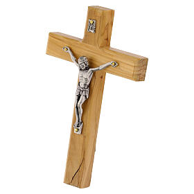 Cruz de madeira de oliveira italiana com corpo de Cristo em metal 16x10 cm