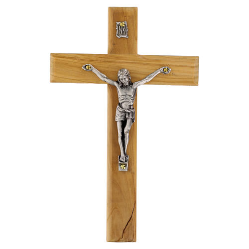 Italian Olive Wood Crucifix with Metal Body, 16x10 cm 1