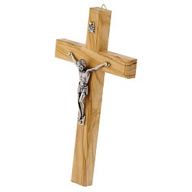 Cruz em madeira de oliveira italiana com corpo em metal 18x10 cm