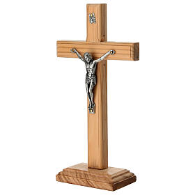 Crucifixo de mesa madeira de oliveira nacional corpo metal 20x10 cm