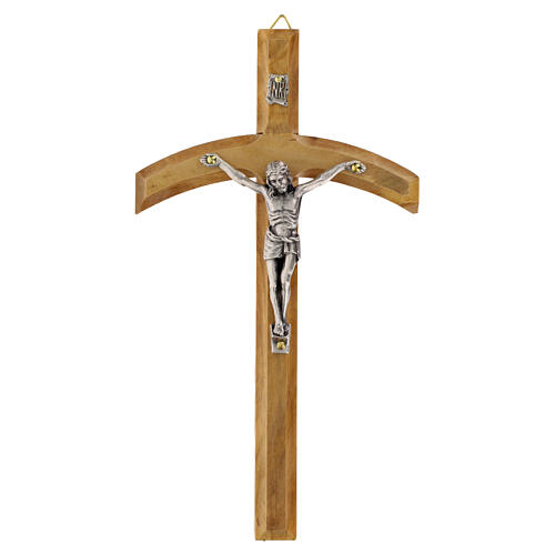 Roman olive wood wall cross with metal Christ body, 18x10 cm 1