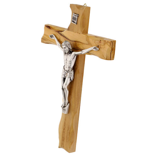 Croix murale en bois d'olivier italien avec corps en métal 23x14 cm 2