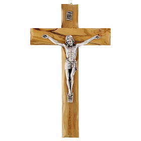 Cruz de parede em madeira de oliveira italiana corpo em metal 23x14 cm