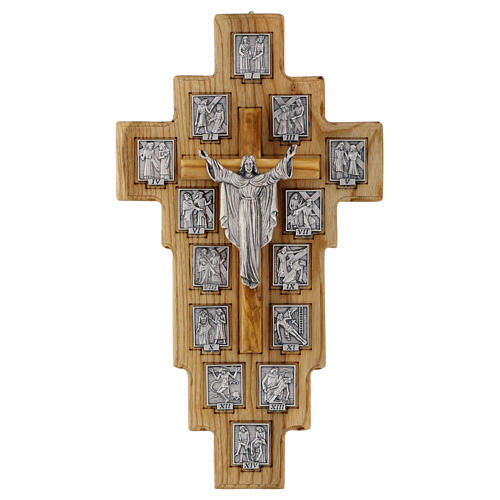 Italian olivewood wall crucifix, Way of the Cross, 11x6 in 1