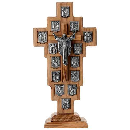 Croce da tavolo in ulivo italiano Via Crucis 32x16 cm 1