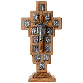 Krzyż z włoskiego drewna oliwnego, Droga Krzyżowa, 32x16cm