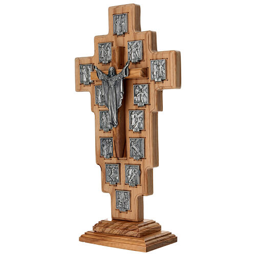 Krzyż z włoskiego drewna oliwnego, Droga Krzyżowa, 32x16cm 3