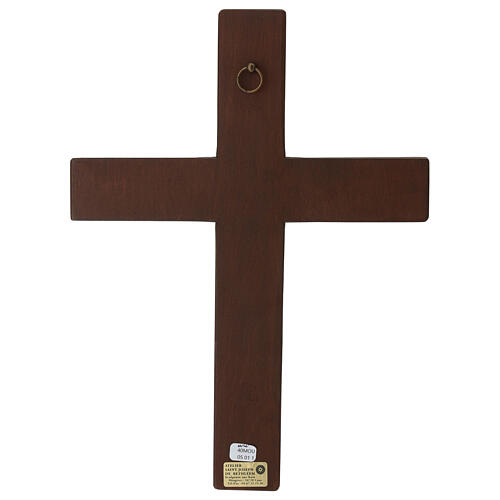 Wooden crucifix with bas-relief, painted mantle and white cross 3