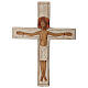 Wooden crucifix with bas-relief, painted mantle and white cross s1