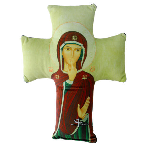 Virgin of Silence, cross-shaped pillow, 12x10 in 1