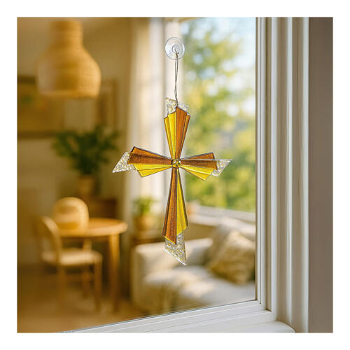 Amber and gold melted glass cross 2
