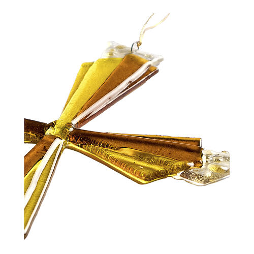 Cruz de vidrio fundido ámbar y oro 4