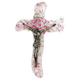 Artistic pink Murano glass crucifix, 6x4 in