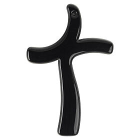 Black Murano glass crucifix, modern design, 6x4 in