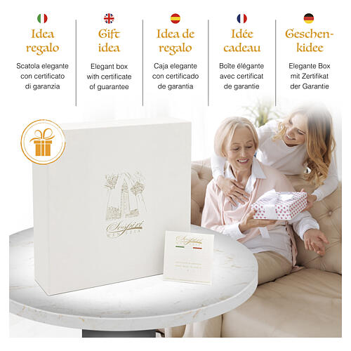 Cruz amarela em vidro de Murano com decoração Chi-Rho Alfa e Ômega 16x15 cm 4