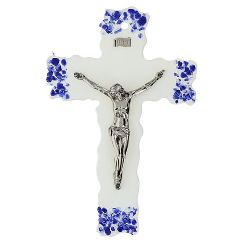 Croce decorativa in vetro di Murano con Cristo e inserti multicolore 16x10cm 1