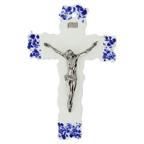 Murano glass cross with Christ and multicolored inserts, 16x10 cm
