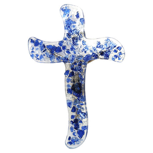 Blue Murano glass wall crucifix, 10x8 in 3