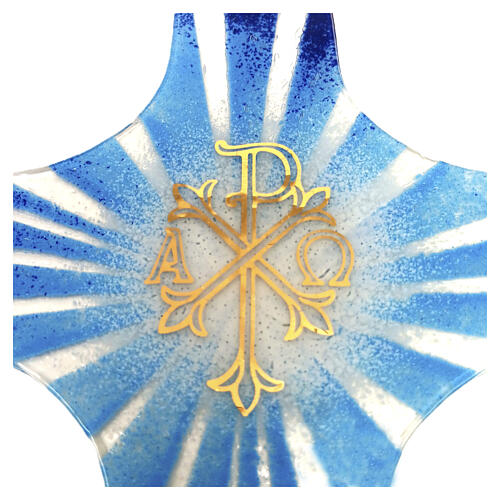 Chi-Rho cross Alpha and Omega, blue Murano glass, 10x8 in 2