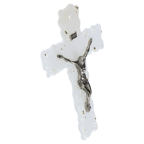 White Murano glass wall crucifix, 10x7 in 2