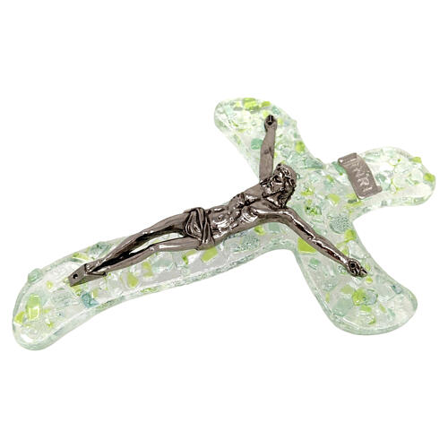 Cruz vidrio de Murano verde 30x25 cm brillante con aplicaciones coloridas 2