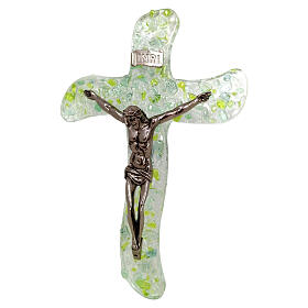 Green Murano glass cross 30x25 cm, glossy finish with colored accents
