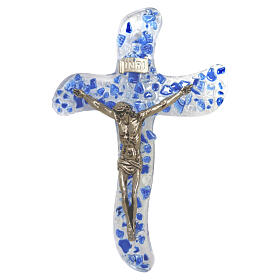 Murano glass crucifix with blue accents, 40x25 cm