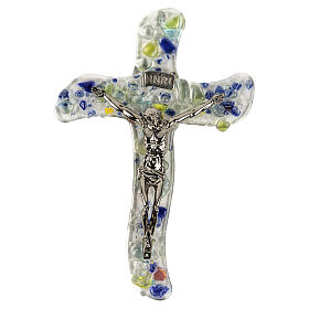 Multicolour Murano glass crucifix, 16x10 in, with polychrome applications