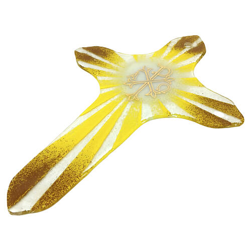 Croix décorative en verre de Murano jaune à rayons de lumière 40x25 cm 3