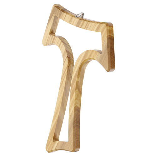 Tau cross 24 cm with carved frame and central opening in olive wood 2